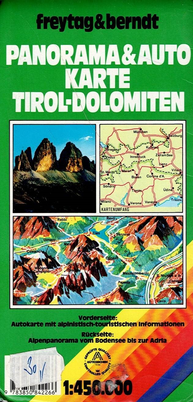 Panorama & Auto Karte Tirol-Dolomiten 1:450 000