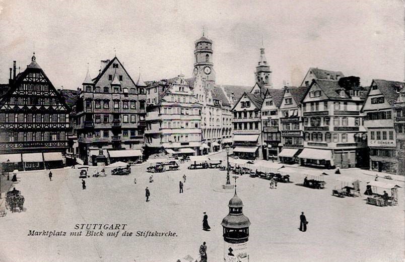 Stuttgart, Marktplatz mit Blick auf die Stiftkirche